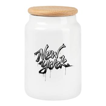 New York - Cookie Jar with Wooden Lid - white - Front