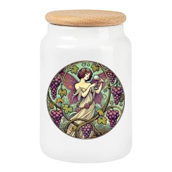 Enchanted Fairy Grape Garden Design - Cookie Jar with Wooden Lid - white - Front