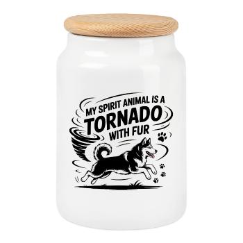 Mein Geisttier ist ein Tornado mit Fellhund - Keksdose mit Holzdeckel - Weiß - Vorne