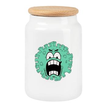 Green Creature – funny cartoon monster - Cookie Jar with Wooden Lid - white - Front