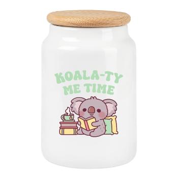 Cute Koala Reading A Book Koala-ty Me Time Pun - Cookie Jar with Wooden Lid - white - Front