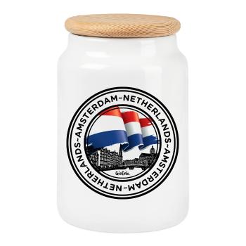 Conception artistique abstraite du drapeau néerlandais - Boîte à biscuits avec couvercle en bois - blanc - Devant