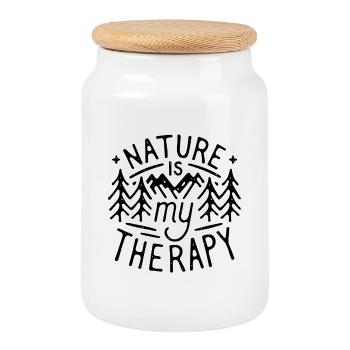 Nature is my therapy funny hiker camper outdoorsy - Cookie Jar with Wooden Lid - white - Front