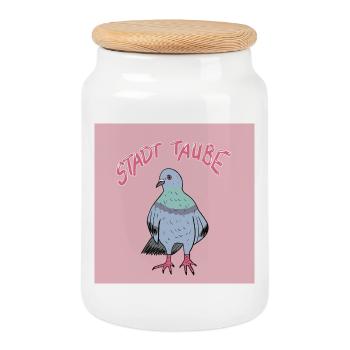 City pigeon illustration design - Cookie Jar with Wooden Lid - white - Front