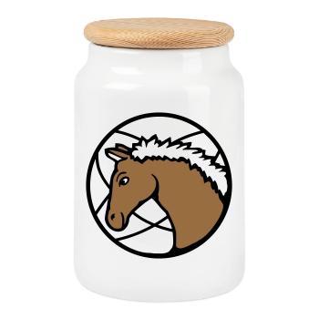 Horse Cute Pony Foal Horse Girl Cute Comic - Cookie Jar with Wooden Lid - white - Front