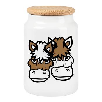 2 Horses Man Woman Lovers Friends Love Team - Cookie Jar with Wooden Lid - white - Front
