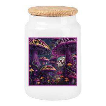 Mystic Mushroom Skull Forest - Cookie Jar with Wooden Lid - white - Front