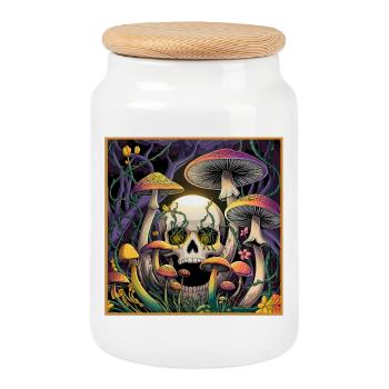 Crâne de champignon fantaisie design pour les amoureux de la nature - Boîte à biscuits avec couvercle en bois - blanc - Devant