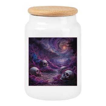Cosmic Skull Realm Artwork - Cookie Jar with Wooden Lid - white - Front