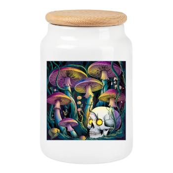 Neon Gothic Mushroom Skull Illustration - Cookie Jar with Wooden Lid - white - Front