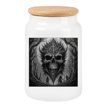 Dark Forest Skull Shadow Art - Cookie Jar with Wooden Lid - white - Front