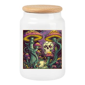 Conception de crâne de forêt de champignons - Boîte à biscuits avec couvercle en bois - blanc - Devant
