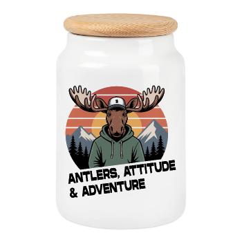 Antlers Attitude Abenteuer-Elch - Keksdose mit Holzdeckel - Weiß - Vorne