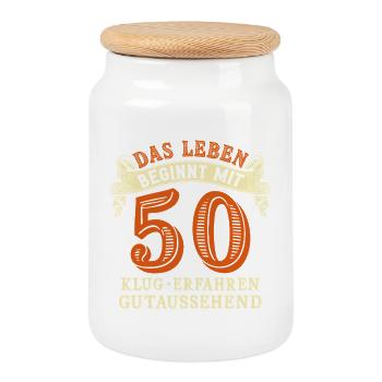 La vie commence à 50 ans pour votre 50e anniversaire - Boîte à biscuits avec couvercle en bois - blanc - Devant