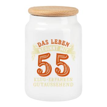 La vie commence à 55 ans pour votre 55e anniversaire - Boîte à biscuits avec couvercle en bois - blanc - Devant