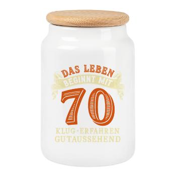 La vie commence à 70 ans pour votre 70e anniversaire - Boîte à biscuits avec couvercle en bois - blanc - Devant