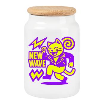 New Wave Cat - Keksdose mit Holzdeckel - Weiß - Vorne