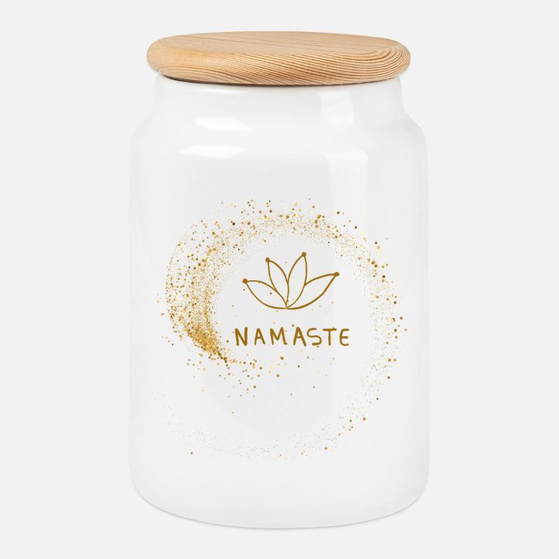 Namaste - Keksdose mit Holzdeckel - Weiß