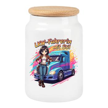 Truck driver with style - Cookie Jar with Wooden Lid - white - Front