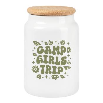  Camp girls trip camping besties friends matching - Cookie Jar with Wooden Lid - white - Front
