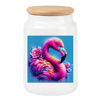 Flamant - Boîte à biscuits avec couvercle en bois - blanc - Devant