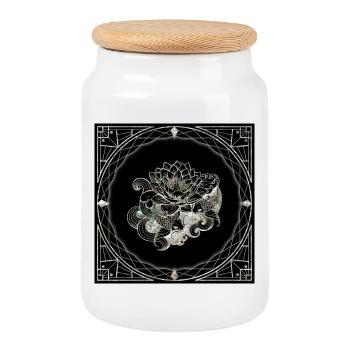 Koi and Lotus Flower in Japanese Style - Cookie Jar with Wooden Lid - white - Front