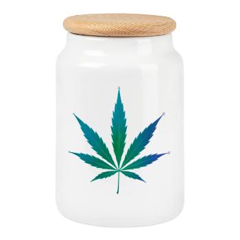 Hanfblatt als Sternbild - Cannabis - Weed - Hanf - Keksdose mit Holzdeckel - Weiß - Vorne