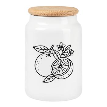 Oranges with flowers - Cookie Jar with Wooden Lid - white - Front