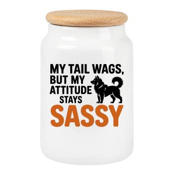 Ma queue remue mais je suis un chien husky impertinent - Boîte à biscuits avec couvercle en bois - blanc - Devant