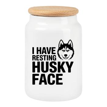 Resting Husky Face Funny Dog Quote  - Cookie Jar with Wooden Lid - white - Front