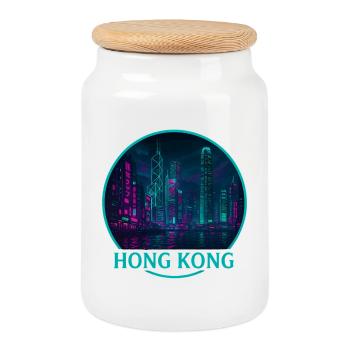 Hong Kong Souvenir Cyberpunk - Keksdose mit Holzdeckel - Weiß - Vorne