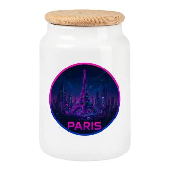 Paris Souvenir Cyberpunk - Boîte à biscuits avec couvercle en bois - blanc - Devant