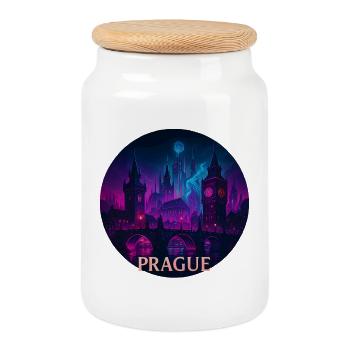 Prague Souvenir Cyberpunk - Cookie Jar with Wooden Lid - white - Front