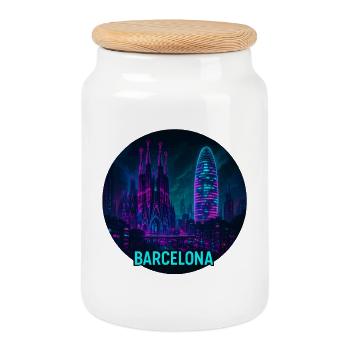Barcelone Souvenir Cyberpunk - Boîte à biscuits avec couvercle en bois - blanc - Devant