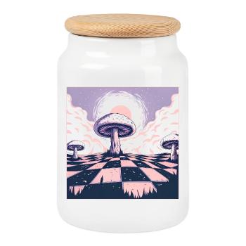 Dreamscape Mushroom Wonderland - Cookie Jar with Wooden Lid - white - Front