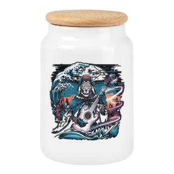 Mystic Night Guitarist Illustration - Cookie Jar with Wooden Lid - white - Front