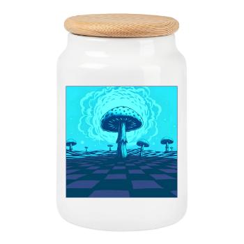 Scène Futuriste De Champignons Psychédéliques Bleus - Boîte à biscuits avec couvercle en bois - blanc - Devant