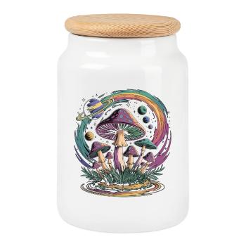 Psychedelische Weltraumpilz-Fantasie - Keksdose mit Holzdeckel - Weiß - Vorne