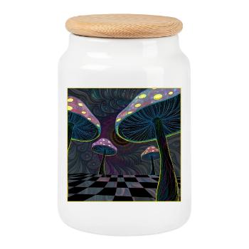 Psychedelische Pilzwaldszene - Keksdose mit Holzdeckel - Weiß - Vorne