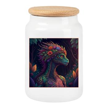 Illustration mythique du dragon de la jungle - Boîte à biscuits avec couvercle en bois - blanc - Devant