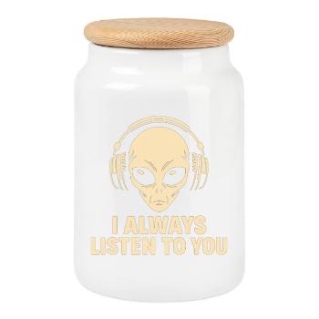 extraterrestre avec des écouteurs - Boîte à biscuits avec couvercle en bois - blanc - Devant