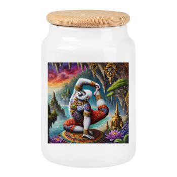 Gorilla Yogi in Mystical Landscape - Cookie Jar with Wooden Lid - white - Front