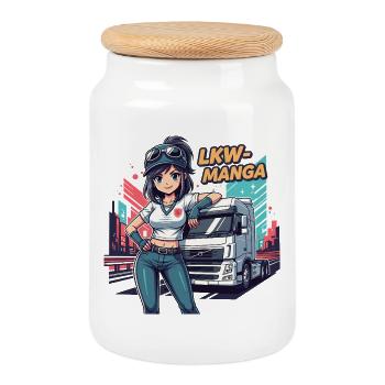 Manga de camion - Boîte à biscuits avec couvercle en bois - blanc - Devant