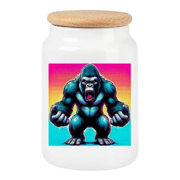 gorilla - Cookie Jar with Wooden Lid - white - Front