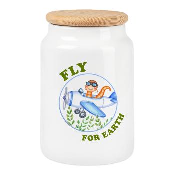 Eco Pilot – Regenwurm im Flugzeug - Keksdose mit Holzdeckel - Weiß - Vorne