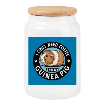 Cochon d’Inde et café - Boîte à biscuits avec couvercle en bois - blanc - Devant