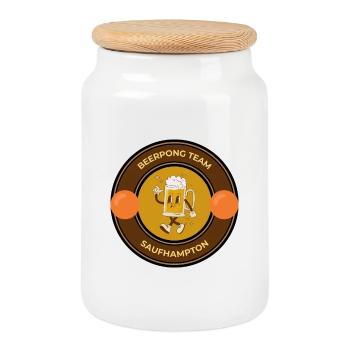 Bierpong Team Saufhampton Logo - Keksdose mit Holzdeckel - Weiß - Vorne