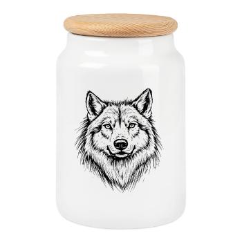 Wolfskopf Linienstyle - Keksdose mit Holzdeckel - Weiß - Vorne