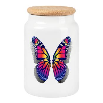 Ailes de papillon arc-en-ciel - Boîte à biscuits avec couvercle en bois - blanc - Devant