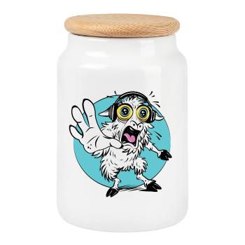 Shocked Sheep Cartoon Tee - Cookie Jar with Wooden Lid - white - Front